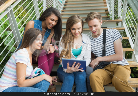 To use this stock image in your creative project, please select the size you need over to the right and click the "Add to Cart" button.
Your downloaded image will come with the Cutcaster watermark removed so don’t worry about the watermark you see on this page. Smiling students sitting on steps with tablet pc stock photo, Smiling students sitting on steps with tablet pc at the university by Wavebreak Media