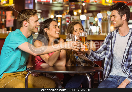 To use this stock image in your creative project, please select the size you need over to the right and click the "Add to Cart" button.
Your downloaded image will come with the Cutcaster watermark removed so don’t worry about the watermark you see on this page. Portrait of happy friends toasting with drink and beer stock photo, Portrait of happy friends toasting with drink and beer in a pub by Wavebreak Media