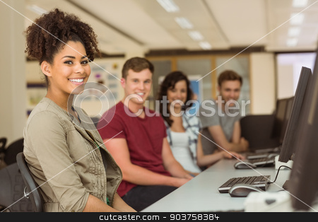 To use this stock image in your creative project, please select the size you need over to the right and click the "Add to Cart" button.
Your downloaded image will come with the Cutcaster watermark removed so don’t worry about the watermark you see on this page. Classmates working in the computer room stock photo, Classmates working in the computer room at the university by Wavebreak Media