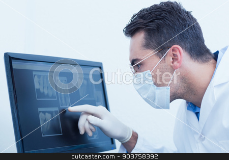To use this stock image in your creative project, please select the size you need over to the right and click the "Add to Cart" button.
Your downloaded image will come with the Cutcaster watermark removed so don’t worry about the watermark you see on this page. Dentist looking at x-ray on computer stock photo, Concentrated male dentist looking at x-ray on computer by Wavebreak Media