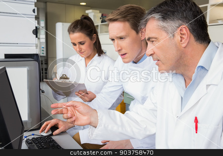 To use this stock image in your creative project, please select the size you need over to the right and click the "Add to Cart" button.
Your downloaded image will come with the Cutcaster watermark removed so don’t worry about the watermark you see on this page. Team of scientists working together stock photo, Team of scientists working together at the laboratory by Wavebreak Media