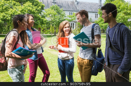 To use this stock image in your creative project, please select the size you need over to the right and click the "Add to Cart" button.
Your downloaded image will come with the Cutcaster watermark removed so don’t worry about the watermark you see on this page. Happy students chatting together outside stock photo, Happy students chatting together outside at the university by Wavebreak Media
