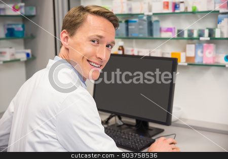 To use this stock image in your creative project, please select the size you need over to the right and click the "Add to Cart" button.
Your downloaded image will come with the Cutcaster watermark removed so don’t worry about the watermark you see on this page. Happy pharmacist using the computer stock photo, Happy pharmacist using the computer at the hospital pharmacy by Wavebreak Media