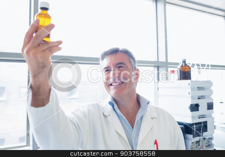 To use this stock image in your creative project, please select the size you need over to the right and click the "Add to Cart" button.
Your downloaded image will come with the Cutcaster watermark removed so don’t worry about the watermark you see on this page. Smiling scientist in lab coat holding a chemical bottle stock photo, Smiling scientist in lab coat holding a chemical bottle in laboratory by Wavebreak Media
