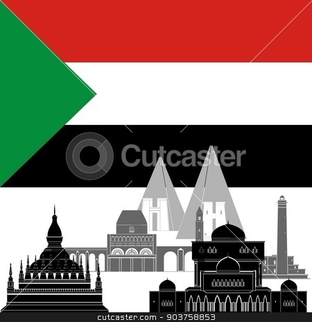 To use this stock image in your creative project, please select the size you need over to the right and click the "Add to Cart" button.
Your downloaded image will come with the Cutcaster watermark removed so don’t worry about the watermark you see on this page. Sudan stock vector clipart, State flag and architecture of the country. Illustration on white background. by Sergey Skryl