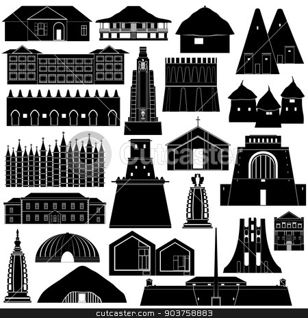 To use this stock image in your creative project, please select the size you need over to the right and click the "Add to Cart" button.
Your downloaded image will come with the Cutcaster watermark removed so don’t worry about the watermark you see on this page. Architecture Africa-1 stock vector clipart, Contour collection of buildings and structures. Illustration on white background. by Sergey Skryl