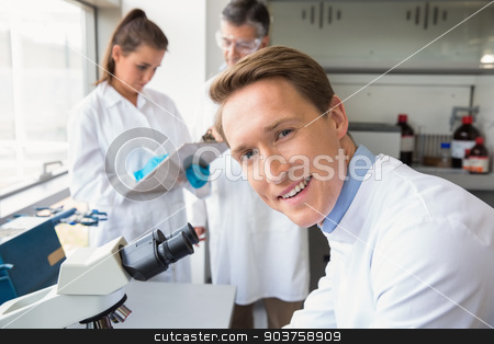 To use this stock image in your creative project, please select the size you need over to the right and click the "Add to Cart" button.
Your downloaded image will come with the Cutcaster watermark removed so don’t worry about the watermark you see on this page. Scientist looking through a microscope stock photo, Scientist looking through a microscope at the laboratory by Wavebreak Media