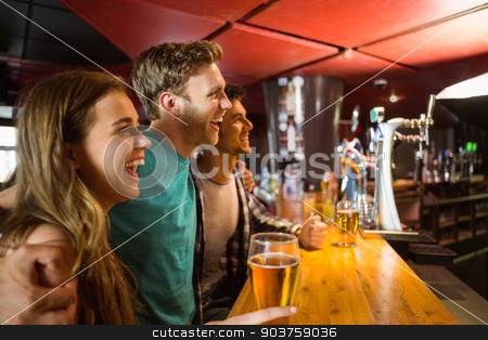 To use this stock image in your creative project, please select the size you need over to the right and click the "Add to Cart" button.
Your downloaded image will come with the Cutcaster watermark removed so don’t worry about the watermark you see on this page. Smiling brown hair standing with arm around his friends stock photo, Smiling brown hair standing with arm around his friends by Wavebreak Media