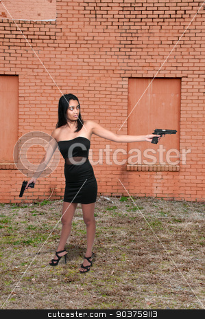 To use this stock image in your creative project, please select the size you need over to the right and click the "Add to Cart" button.
Your downloaded image will come with the Cutcaster watermark removed so don’t worry about the watermark you see on this page. Female Detective stock photo, Beautiful police detective woman on the job with a gun by Robert Byron