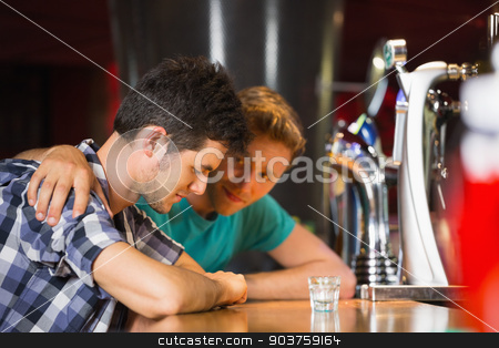To use this stock image in your creative project, please select the size you need over to the right and click the "Add to Cart" button.
Your downloaded image will come with the Cutcaster watermark removed so don’t worry about the watermark you see on this page. Caring friend comforting upset man stock photo, Caring friend comforting upset man at the bar by Wavebreak Media