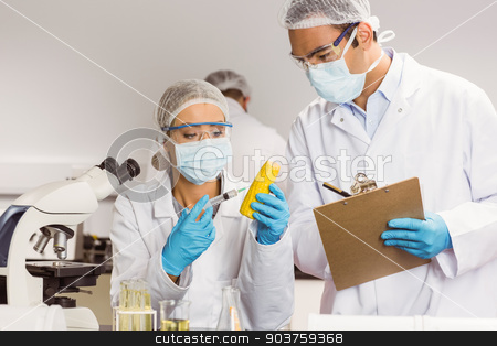 To use this stock image in your creative project, please select the size you need over to the right and click the "Add to Cart" button.
Your downloaded image will come with the Cutcaster watermark removed so don’t worry about the watermark you see on this page. Food scientist injecting a corn cob stock photo, Food scientist injecting a corn cob at the university by Wavebreak Media