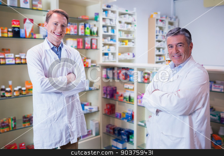 To use this stock image in your creative project, please select the size you need over to the right and click the "Add to Cart" button.
Your downloaded image will come with the Cutcaster watermark removed so don’t worry about the watermark you see on this page. Smiling pharmacists standing with arms crossed stock photo, Smiling pharmacists standing with arms crossed in the pharmacy by Wavebreak Media