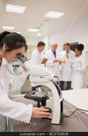 To use this stock image in your creative project, please select the size you need over to the right and click the "Add to Cart" button.
Your downloaded image will come with the Cutcaster watermark removed so don’t worry about the watermark you see on this page. Young medical student working with microscope stock photo, Young medical student working with microscope at the university by Wavebreak Media