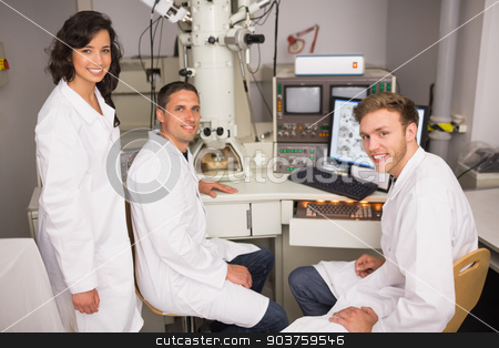 To use this stock image in your creative project, please select the size you need over to the right and click the "Add to Cart" button.
Your downloaded image will come with the Cutcaster watermark removed so don’t worry about the watermark you see on this page. Biochemistry students using large microscope and computer stock photo, Biochemistry students using large microscope and computer at the university by Wavebreak Media