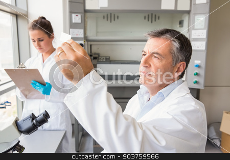 To use this stock image in your creative project, please select the size you need over to the right and click the "Add to Cart" button.
Your downloaded image will come with the Cutcaster watermark removed so don’t worry about the watermark you see on this page. Senior scientist looking at slide stock photo, Senior scientist looking at slide at the laboratory by Wavebreak Media