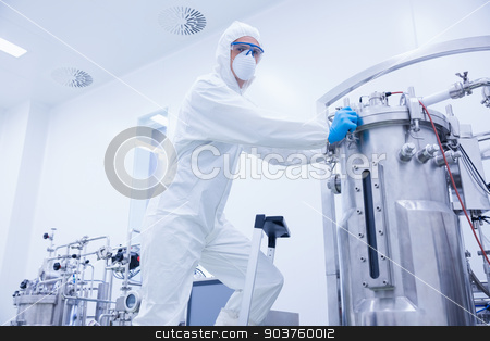To use this stock image in your creative project, please select the size you need over to the right and click the "Add to Cart" button.
Your downloaded image will come with the Cutcaster watermark removed so don’t worry about the watermark you see on this page. Scientist standing on ladder looking at the camera stock photo, Scientist standing on ladder looking at the camera in the factory by Wavebreak Media
