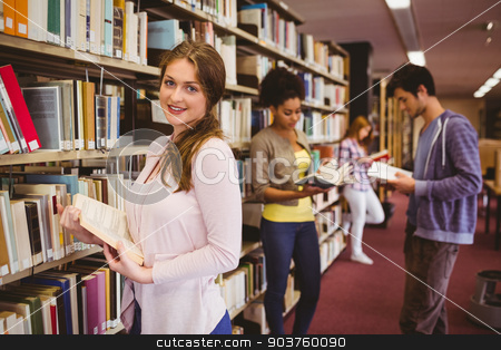 To use this stock image in your creative project, please select the size you need over to the right and click the "Add to Cart" button.
Your downloaded image will come with the Cutcaster watermark removed so don’t worry about the watermark you see on this page. Happy student taking book from shelf stock photo, Happy student taking book from shelf in library by Wavebreak Media