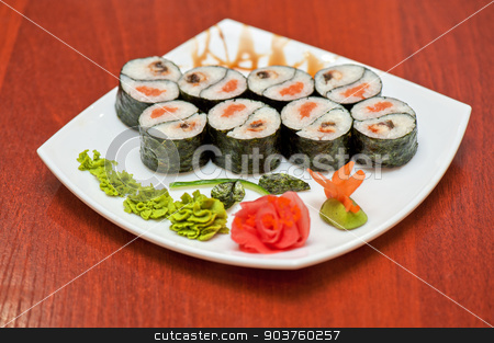 To use this stock image in your creative project, please select the size you need over to the right and click the "Add to Cart" button.
Your downloaded image will come with the Cutcaster watermark removed so don’t worry about the watermark you see on this page. Roll with smoked eel and salmon stock photo, Roll with smoked eel and salmon fish by olinchuk