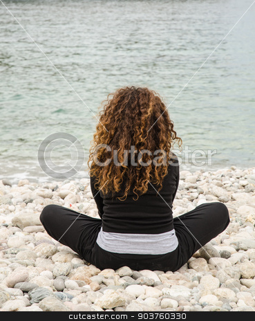 To use this stock image in your creative project, please select the size you need over to the right and click the "Add to Cart" button.
Your downloaded image will come with the Cutcaster watermark removed so don’t worry about the watermark you see on this page. Young woman, finds herself alone, taking advantage of the holida stock photo, Mature Woman on vacation, go to the beach to find herself, with meditation, relaxation, solitude. by GCammarata