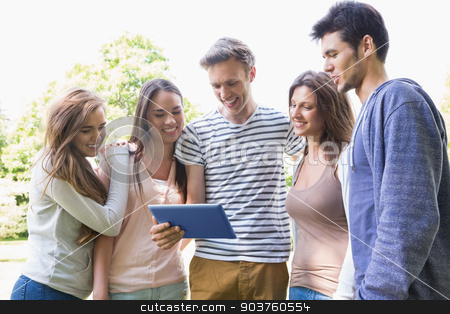 To use this stock image in your creative project, please select the size you need over to the right and click the "Add to Cart" button.
Your downloaded image will come with the Cutcaster watermark removed so don’t worry about the watermark you see on this page. Happy students looking at tablet outside on campus stock photo, Happy students looking at tablet outside on campus at the university by Wavebreak Media