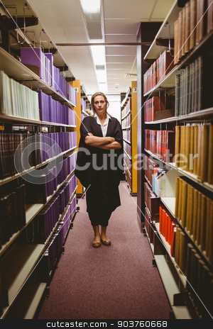 To use this stock image in your creative project, please select the size you need over to the right and click the "Add to Cart" button.
Your downloaded image will come with the Cutcaster watermark removed so don’t worry about the watermark you see on this page. Stern lawyer standing between shelfs with arms crossed stock photo, Stern lawyer standing between shelfs with arms crossed in library by Wavebreak Media