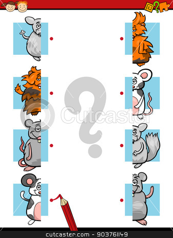 To use this stock image in your creative project, please select the size you need over to the right and click the "Add to Cart" button.
Your downloaded image will come with the Cutcaster watermark removed so don’t worry about the watermark you see on this page. education halves game cartoon stock vector clipart, Cartoon Illustration of Education Halves Matching Game for Preschool Children by Igor Zakowski