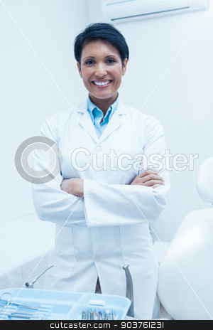 To use this stock image in your creative project, please select the size you need over to the right and click the "Add to Cart" button.
Your downloaded image will come with the Cutcaster watermark removed so don’t worry about the watermark you see on this page. Portrait of smiling female dentist stock photo, Portrait of smiling female dentist standing with arms crossed by Wavebreak Media