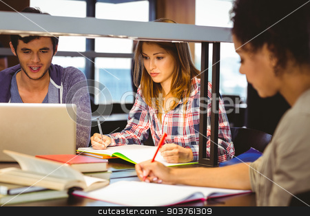 To use this stock image in your creative project, please select the size you need over to the right and click the "Add to Cart" button.
Your downloaded image will come with the Cutcaster watermark removed so don’t worry about the watermark you see on this page. Serious young classmates working together stock photo, Serious young classmates working together in library by Wavebreak Media
