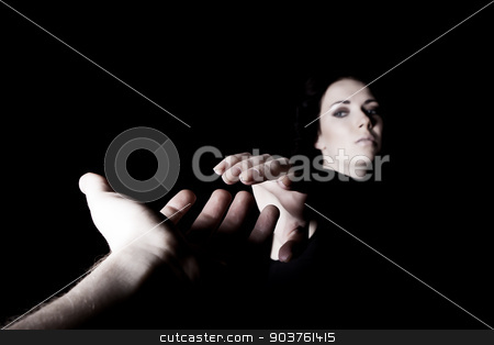 To use this stock image in your creative project, please select the size you need over to the right and click the "Add to Cart" button.
Your downloaded image will come with the Cutcaster watermark removed so don’t worry about the watermark you see on this page. helping hand stock photo, male and female hands outstretched to each other by Suchota