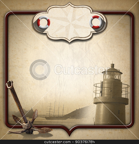 To use this stock image in your creative project, please select the size you need over to the right and click the "Add to Cart" button.
Your downloaded image will come with the Cutcaster watermark removed so don’t worry about the watermark you see on this page. Adventurous Journeys Vintage Background stock photo, Old brown paper with empty label with compass rose and two lifebuoys, sailing ship, old anchor and lighthouse. Concept of adventurous travels by catalby