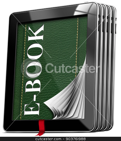 To use this stock image in your creative project, please select the size you need over to the right and click the "Add to Cart" button.
Your downloaded image will come with the Cutcaster watermark removed so don’t worry about the watermark you see on this page. Tablet Computers - E-Book stock photo, Set of black tablet computers with green cover in leather and text e-book, curled pages, red bookmark. Isolated on white background by catalby