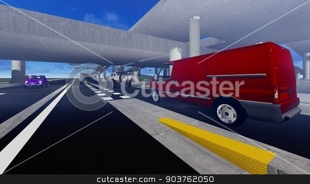 To use this stock image in your creative project, please select the size you need over to the right and click the "Add to Cart" button.
Your downloaded image will come with the Cutcaster watermark removed so don’t worry about the watermark you see on this page. Under the highway. Urban scene stock photo, high-level overpass that crosses over a highway by Dariusz Miszkiel