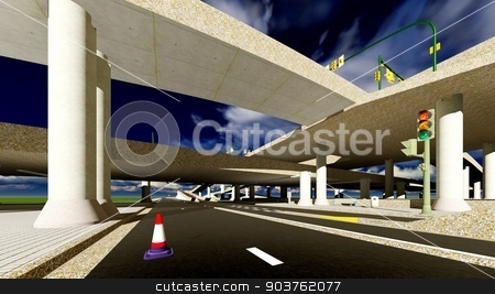 To use this stock image in your creative project, please select the size you need over to the right and click the "Add to Cart" button.
Your downloaded image will come with the Cutcaster watermark removed so don’t worry about the watermark you see on this page. Under the highway. Urban scene stock photo, high-level overpass that crosses over a highway by Dariusz Miszkiel