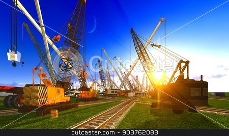 To use this stock image in your creative project, please select the size you need over to the right and click the "Add to Cart" button.
Your downloaded image will come with the Cutcaster watermark removed so don’t worry about the watermark you see on this page. Construction site stock photo, Construction site with various machines by Dariusz Miszkiel