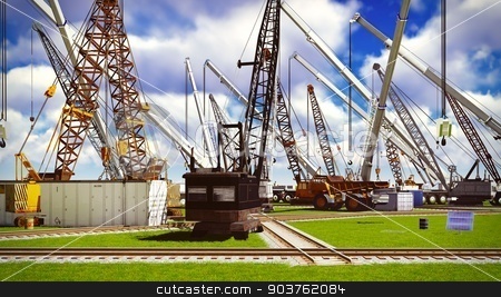 To use this stock image in your creative project, please select the size you need over to the right and click the "Add to Cart" button.
Your downloaded image will come with the Cutcaster watermark removed so don’t worry about the watermark you see on this page. Construction site stock photo, Construction site with various machines by Dariusz Miszkiel
