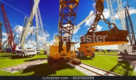 To use this stock image in your creative project, please select the size you need over to the right and click the "Add to Cart" button.
Your downloaded image will come with the Cutcaster watermark removed so don’t worry about the watermark you see on this page. Construction site stock photo, Construction site with various machines by Dariusz Miszkiel