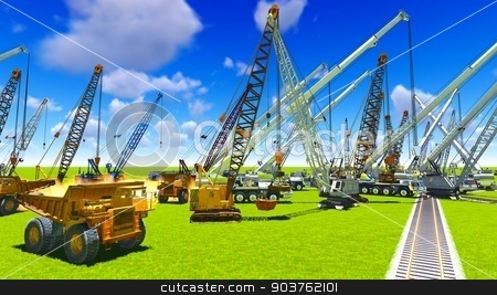 To use this stock image in your creative project, please select the size you need over to the right and click the "Add to Cart" button.
Your downloaded image will come with the Cutcaster watermark removed so don’t worry about the watermark you see on this page. Construction site stock photo, Construction site with various machines by Dariusz Miszkiel