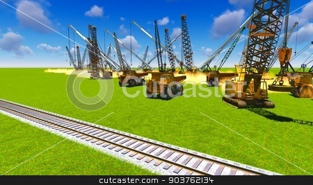 To use this stock image in your creative project, please select the size you need over to the right and click the "Add to Cart" button.
Your downloaded image will come with the Cutcaster watermark removed so don’t worry about the watermark you see on this page. Construction site stock photo, Construction site with various machines by Dariusz Miszkiel