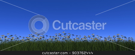 To use this stock image in your creative project, please select the size you need over to the right and click the "Add to Cart" button.
Your downloaded image will come with the Cutcaster watermark removed so don’t worry about the watermark you see on this page. Grass and daisy - 3D render stock photo, Grass and daisy by blue day - 3D render by Elenarts