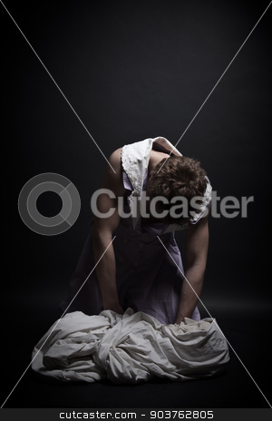 To use this stock image in your creative project, please select the size you need over to the right and click the "Add to Cart" button.
Your downloaded image will come with the Cutcaster watermark removed so don’t worry about the watermark you see on this page. fatality stock photo, The young man in a female dress over the plaster cast wrapped by a white fabric by Suchota
