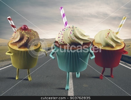 To use this stock image in your creative project, please select the size you need over to the right and click the "Add to Cart" button.
Your downloaded image will come with the Cutcaster watermark removed so don’t worry about the watermark you see on this page. Cupcake on the road stock photo, Big colorful cupcakes run on the road by Federico Caputo
