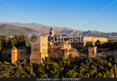 To use this stock image in your creative project, please select the size you need over to the right and click the "Add to Cart" button.
Your downloaded image will come with the Cutcaster watermark removed so don’t worry about the watermark you see on this page. Granada - Alhambra Palace stock photo, Famous Alhambra Royal Palace (UNESCO heritage) from the view point in front of the Alhambra hill by Paolo Gallo