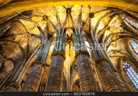To use this stock image in your creative project, please select the size you need over to the right and click the "Add to Cart" button.
Your downloaded image will come with the Cutcaster watermark removed so don’t worry about the watermark you see on this page. Gothic church interior stock photo, Interior of Santa Maria del Mar, the most beautiful gothic church in Barcelona by Paolo Gallo