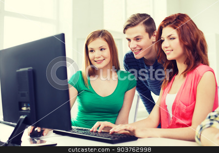 To use this stock image in your creative project, please select the size you need over to the right and click the "Add to Cart" button.
Your downloaded image will come with the Cutcaster watermark removed so don’t worry about the watermark you see on this page. group of smiling students having discussion stock photo, education, technology, school and people concept - group of smiling students having discussion in computer class at school by Syda Productions