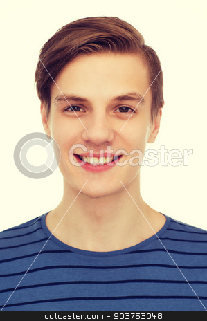 To use this stock image in your creative project, please select the size you need over to the right and click the "Add to Cart" button.
Your downloaded image will come with the Cutcaster watermark removed so don’t worry about the watermark you see on this page. smiling teenage boy stock photo, people and happiness concept - smiling teenage boy over white background by Syda Productions