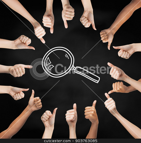 To use this stock image in your creative project, please select the size you need over to the right and click the "Add to Cart" button.
Your downloaded image will come with the Cutcaster watermark removed so don’t worry about the watermark you see on this page. hands showing thumbs up in circle over magnifier stock photo, gesture, people and exploration concept - human hands showing thumbs up in circle over black board background with magnifier by Syda Productions