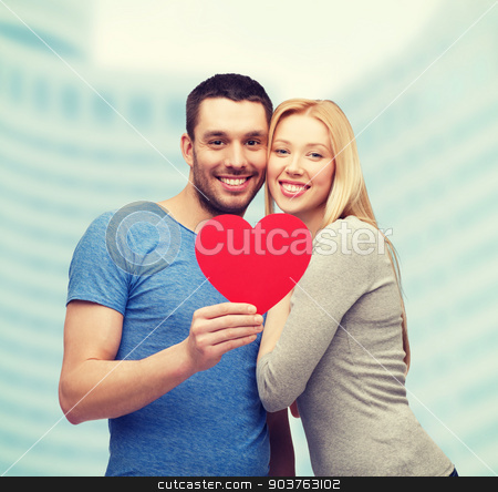 To use this stock image in your creative project, please select the size you need over to the right and click the "Add to Cart" button.
Your downloaded image will come with the Cutcaster watermark removed so don’t worry about the watermark you see on this page. smiling couple holding big red heart stock photo, couple, love and family concept - smiling couple holding big red heart by Syda Productions