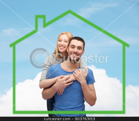 To use this stock image in your creative project, please select the size you need over to the right and click the "Add to Cart" button.
Your downloaded image will come with the Cutcaster watermark removed so don’t worry about the watermark you see on this page. smiling couple hugging over green house stock photo, love, home, people and family concept - smiling couple hugging over green house and blue sky with cloud background by Syda Productions
