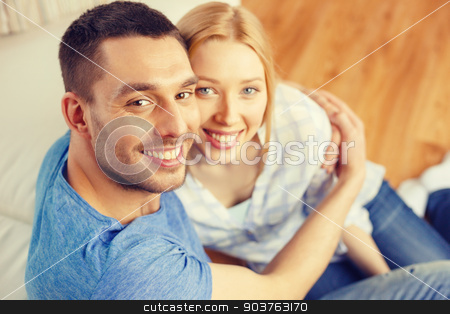 To use this stock image in your creative project, please select the size you need over to the right and click the "Add to Cart" button.
Your downloaded image will come with the Cutcaster watermark removed so don’t worry about the watermark you see on this page. smiling happy couple at home stock photo, love, family and happiness concept - smiling happy couple at home by Syda Productions