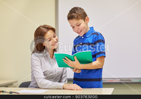 To use this stock image in your creative project, please select the size you need over to the right and click the "Add to Cart" button.
Your downloaded image will come with the Cutcaster watermark removed so don’t worry about the watermark you see on this page. school boy with notebook and teacher in classroom stock photo, education, elementary school, learning, examination and people concept - school boy with notebook and teacher in classroom by Syda Productions